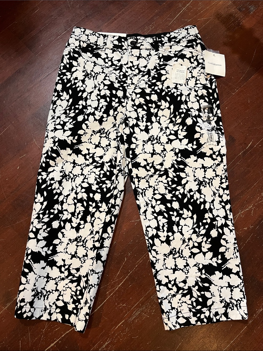 croft & barrow Black and White Floral-Print Pants